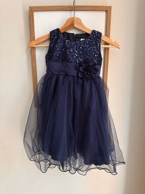 Navy Sequin Tulle Dress Girls 5-6 Formal Flower Girl Holiday Party Dress